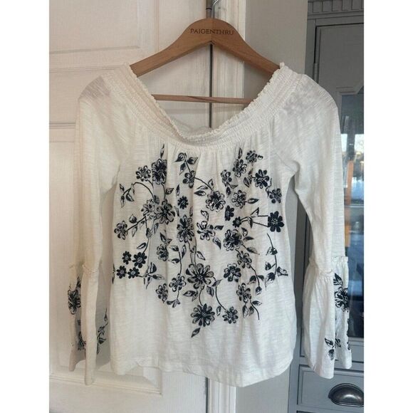 Anthropologie Annie Embroidered Off-The-Shoulder White & Black Boho Size XS NWT - Picture 3 of 10